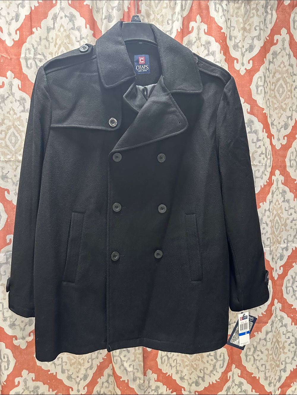 Chaps Men's Black Double-Breasted Pea Coat
